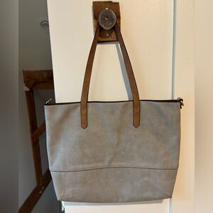 Faux Leather Basic Gray Tote Bag